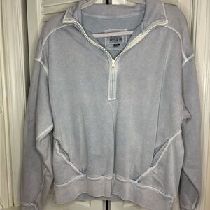 American Eagle Outfitters Women's Light Blue Half-Zip Sweatshirt